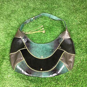 Cole Haan “Gold Fish” Green Calf Fur and Leather Hobo Bag
